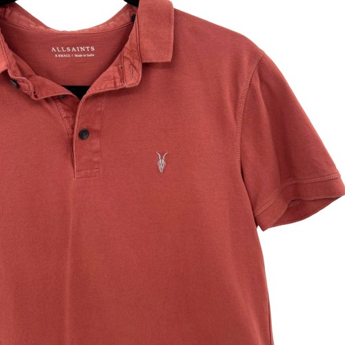 AllSaints Form Polo Shirt Short Sleeve Top Shirt Cotton Rust Pink Size XS - Picture 4 of 9
