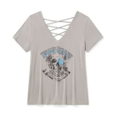 NWT Harley Davidson Women's Bling H-D Afterlife Short Sleeve Laced Back Tee sz L