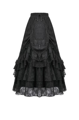 Dark In Love Black Women Gothic Steampunk Vintage Lace Layered Maxi Long Skirt