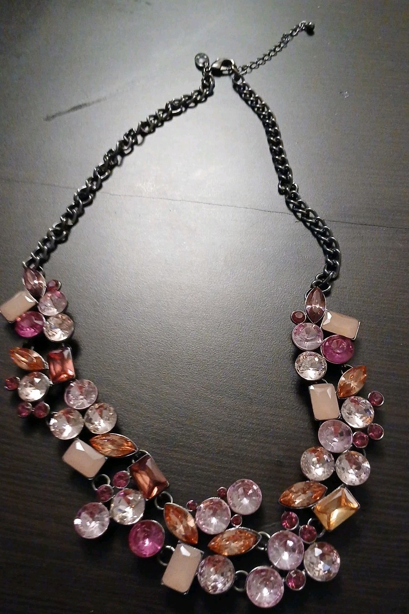 Statement necklace with multi-colored crystals se… - image 1
