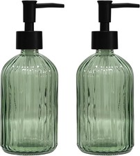 Green Glass Soap Dispenser Set with Black Pump, 13.5oz Refillable Liquid Hand So