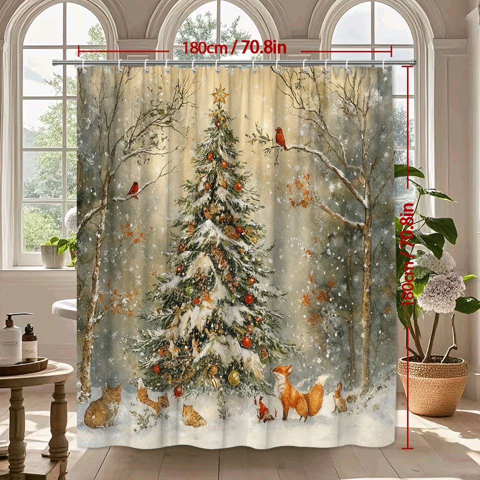 Зимняя занавеска для душа с лисой и елкой Wonderland - Изображение 4 из 4