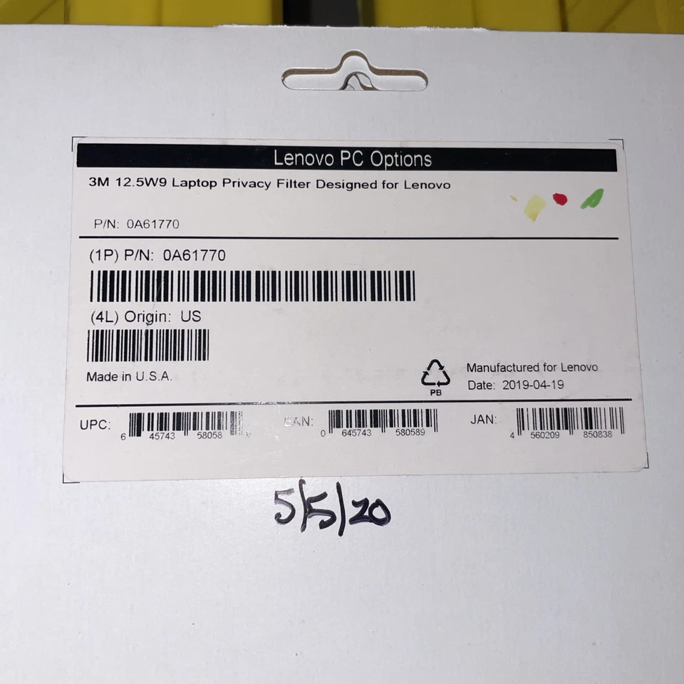 Lenovo 3M 12.5" W9 Privacy Screen Filter Laptop Wide 16:9 Frameless 0A61770 *NEW - Image 2 of 2