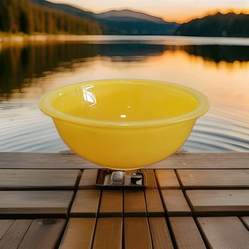 Vintage Pyrex Bowl Corning #323 1.5L Yellow Clear Bottom Glass Mixing Made USA