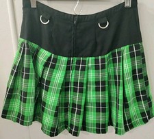 Hot Topic Green Plaid Pleated Skirt w/Suspender Loops D-Ring Women  s Medium