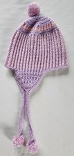 Hand Knit Cotton Ear Flap Hat / Cap with Tassels Multicolor Pink  Purple Girls