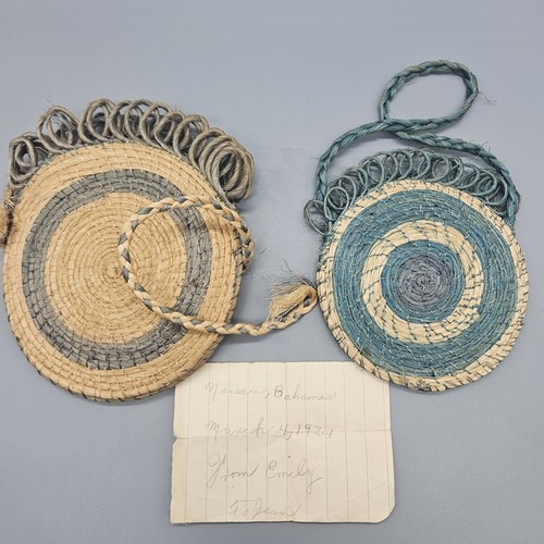 Antique 1934 Bahamian Straw Woven Coin Purse Nassau Bahamas Folk Art Provinence