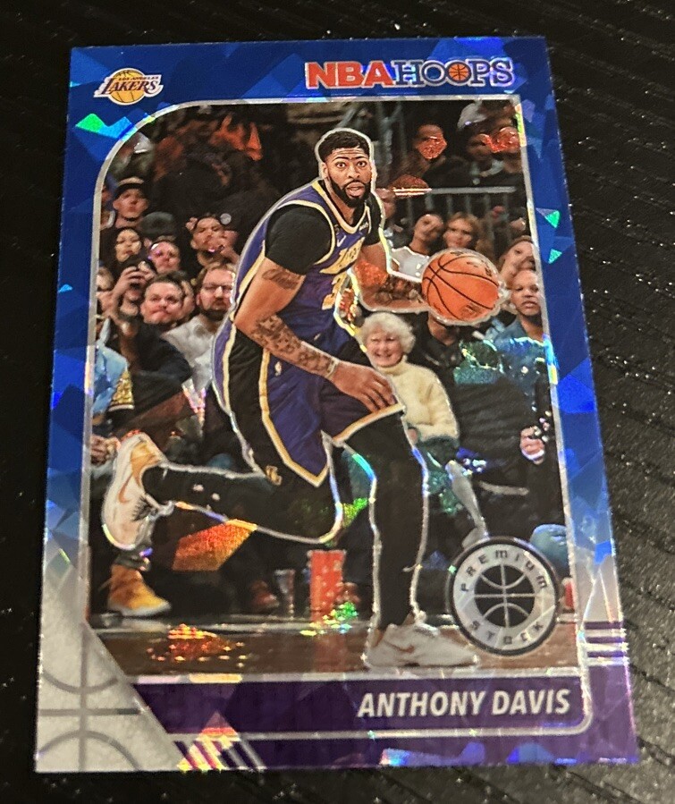 2019-20 NBA Hoops Premium Stock Anthony Davis Blue Cracked Ice Prizm