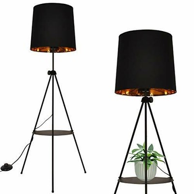 Modern Black Gold Shade Tripod Floor Lamp With Shelves Vintage Mid 7780961598237 Modern Black Gold Shade Tripod Floor, Gold Tripod Floor Lamp With Black Shade