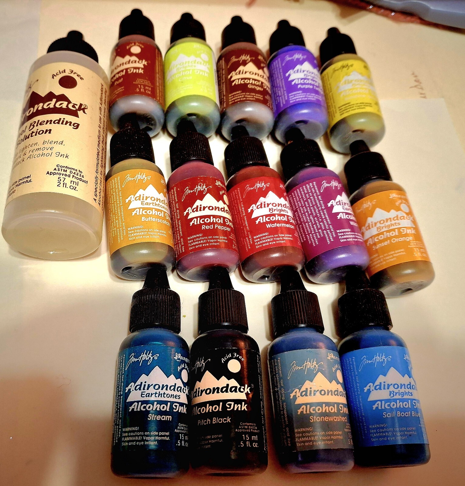 TIM HOLTZ® ADIRONDACK® ALCOHOL INKS~Used~14 Colors + Blending Solution ...