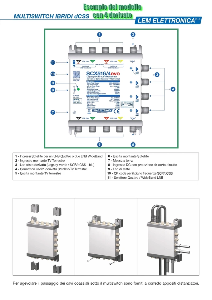 LEM Elettronica SCX516/2evo Multiswitch Ibrido Passante 2 uscite dCSS (derivate) - Immagine 3 di 4