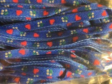 FLOWERS HEARTS BLUE 1980's VINTAGE SHOE LACES 27 INCH NEW OLD STOCK 1 PAIR