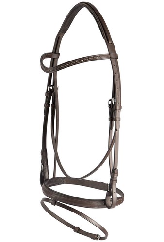 Bride Anglaise Complète En Cuir Marron - Embout Et Rênes - Taille Cheval