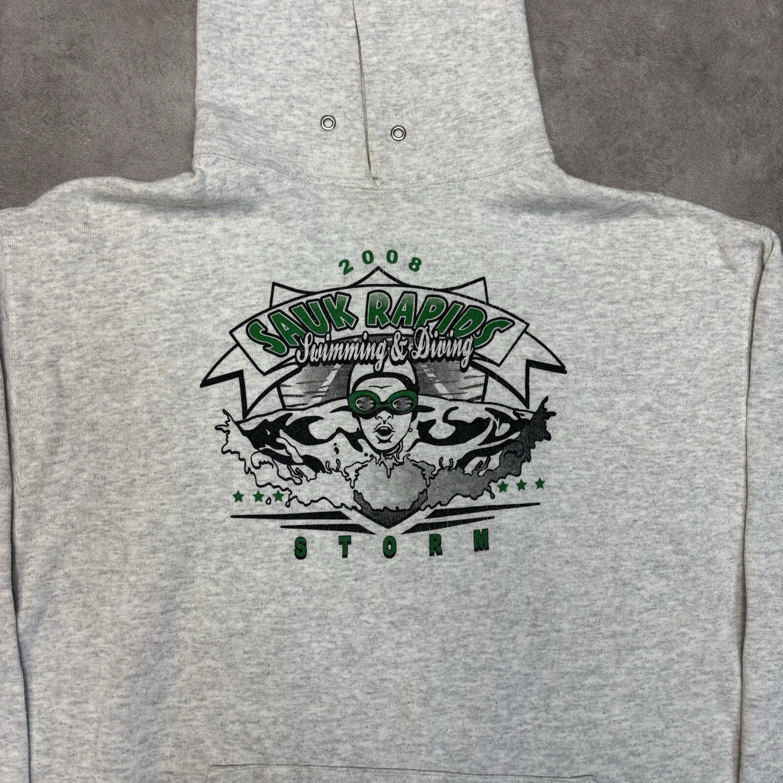 Sauk Rapids Hoodie Mens Y2K USA Spell Out Sports Sweatshirt, Grey, Large image 4