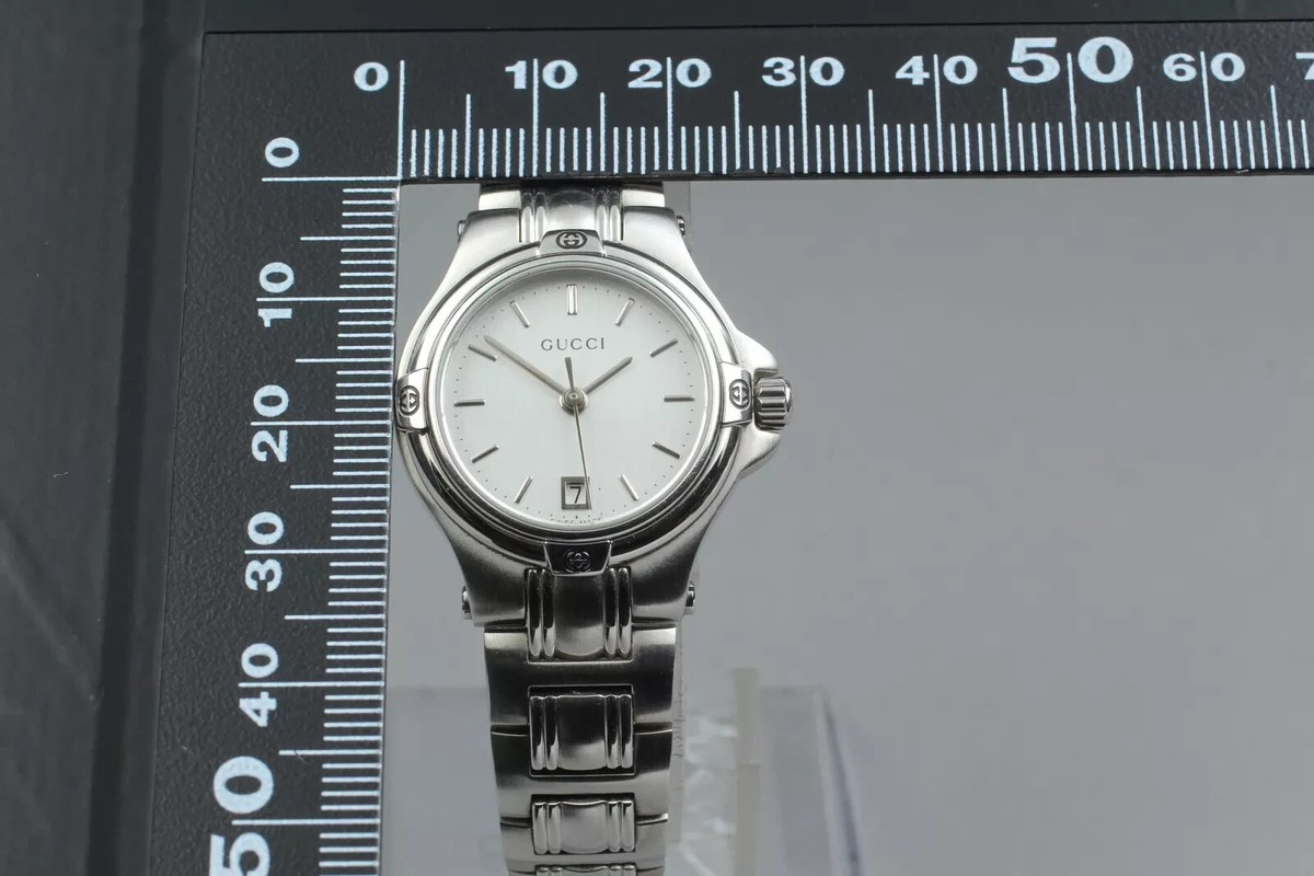 NEAR MINT】GUCCI 9040L Vintage Women's Silver Date Quartz Watch