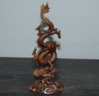 Chinese Antique Boxwood Carved Dragon Statue Wooden Loong Sculpture Home Decor