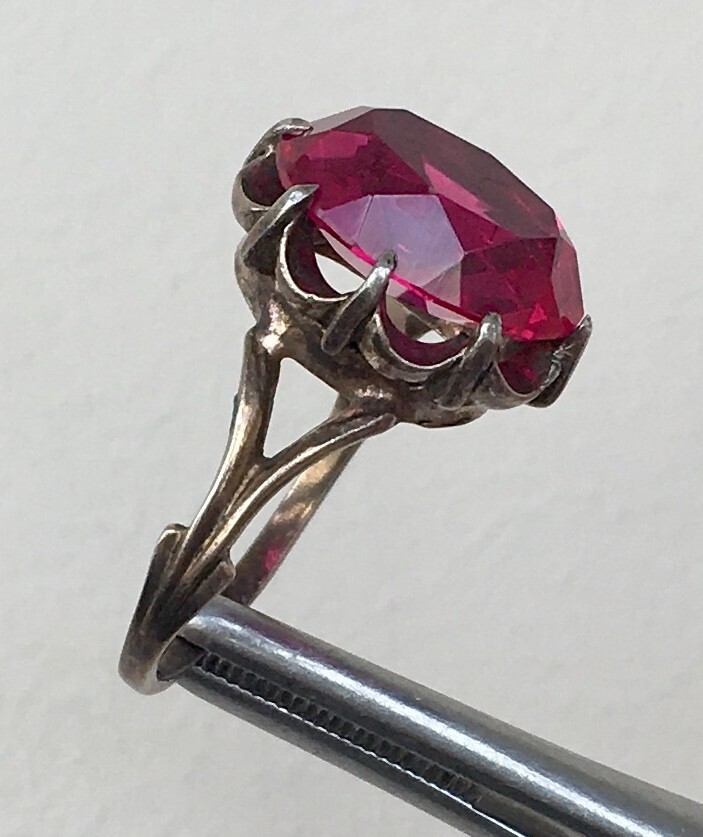 Ring № 29 Vintage Soviet Red Ruby Silver Ring 875… - image 7