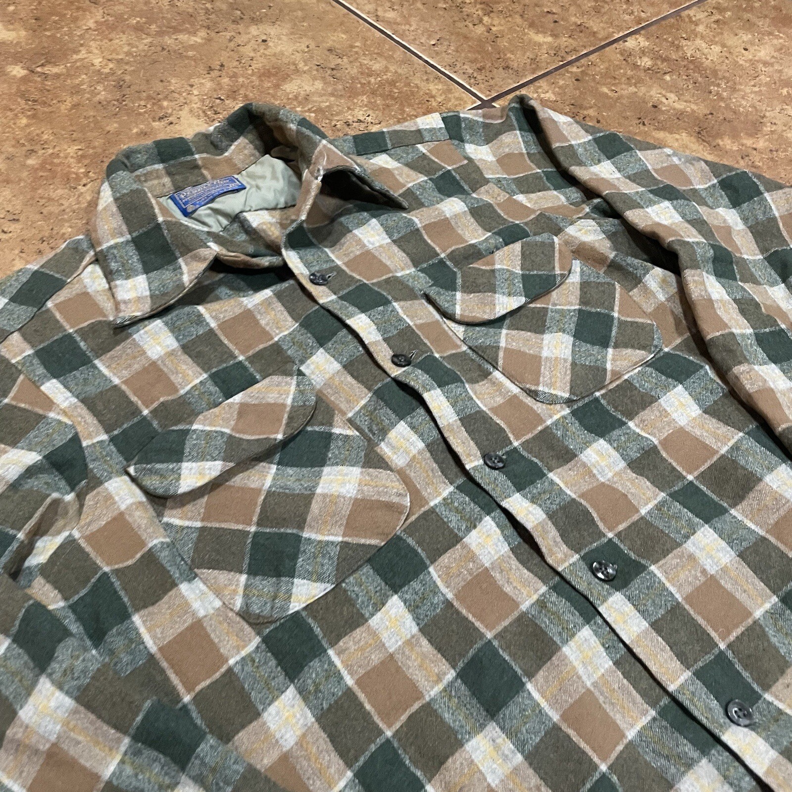 Pendleton Board Shirt loop collar wool Medium Tan… - image 2