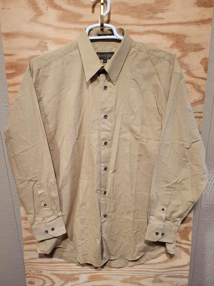 Camisa de hombre Roberto Villini con botones grande marrón cuello manga larga Foto 2 de 4