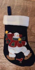 Ice Skating Snowman Christmas Stocking Cardinal Mini Blue Felt 7.5"