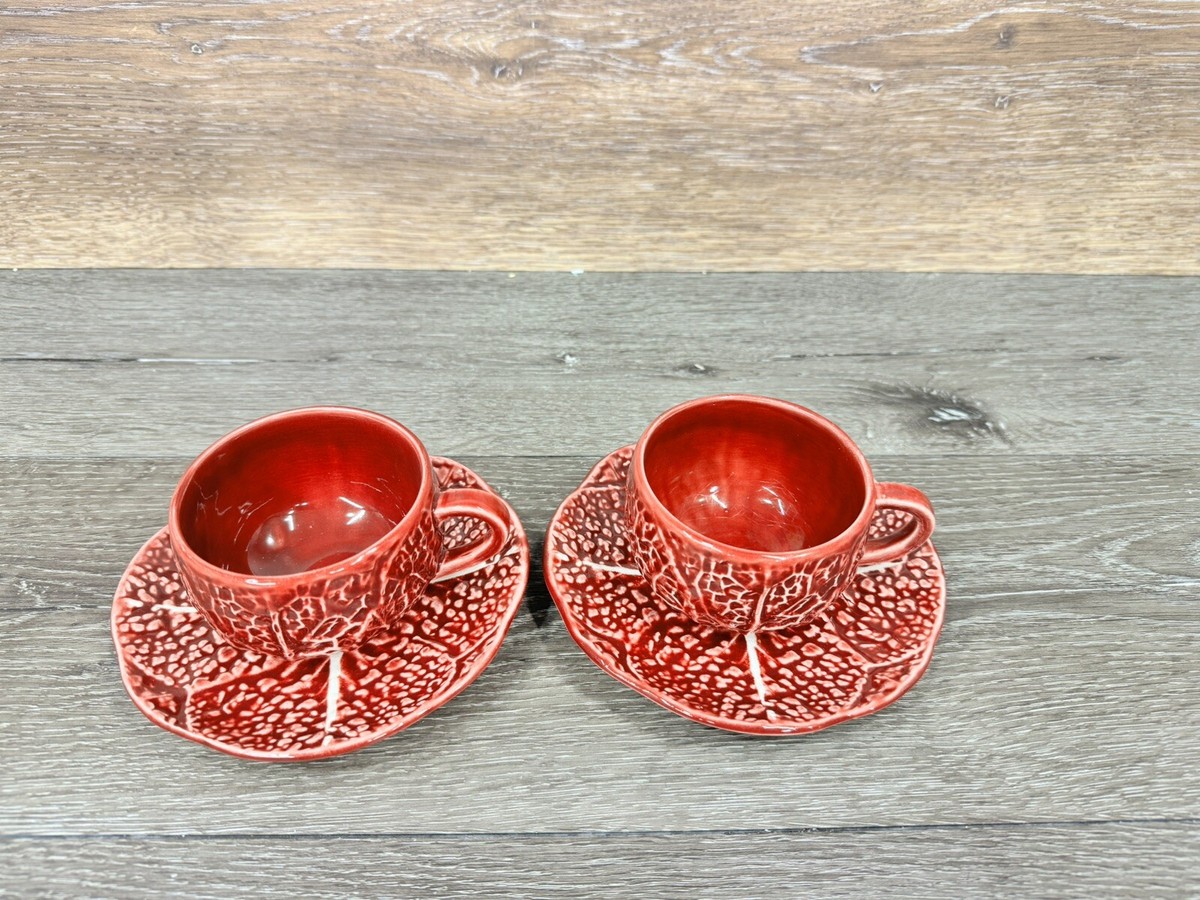 1950s Secla Majolica Portugal Secla Deep Red Cabbage Leaf Cup