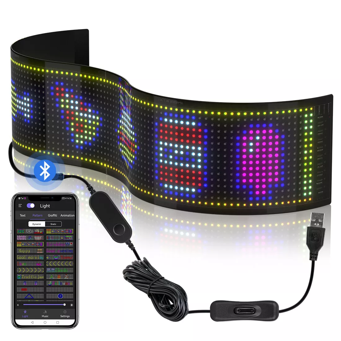 LED Matrix Pixel Panel USB 5V RGB Graffiti Scrolling Text Animation Display  Car