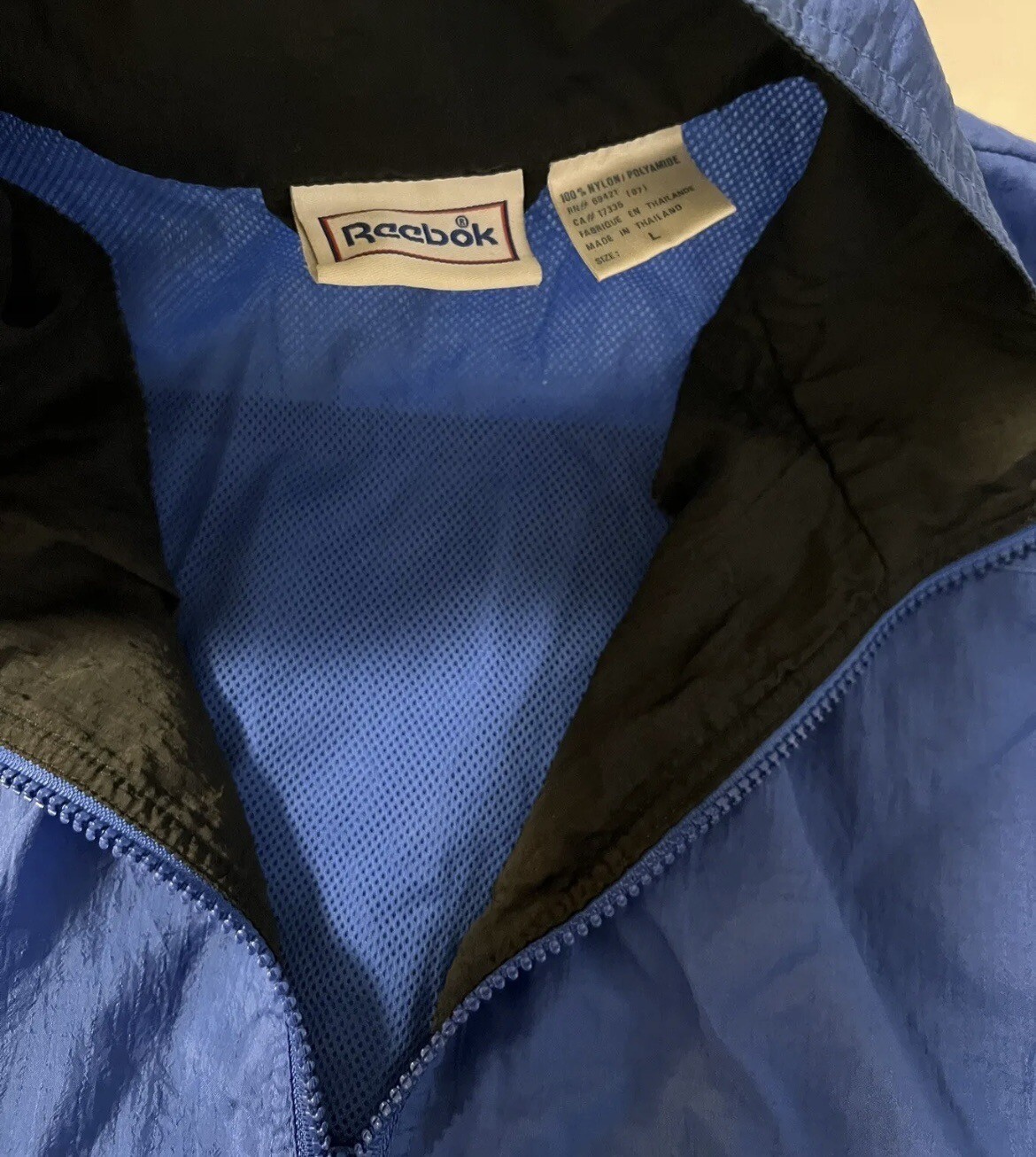 Vintage REEBOK 1/2 Zip Pullover Windbreaker Large Lightweight Black Blue 90s L thumbnail 9