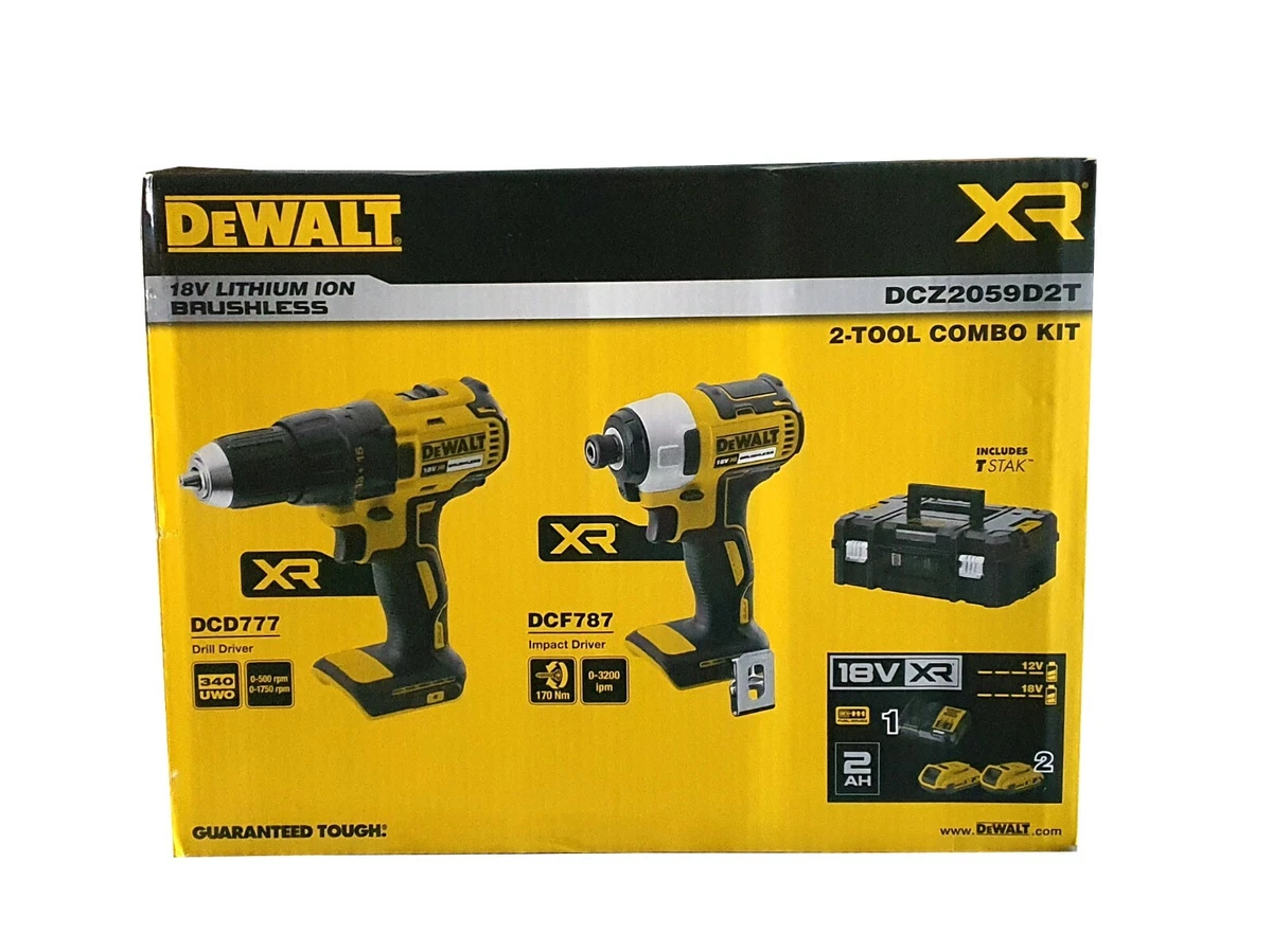Dewalt Drill Driver Impact Driver DCD777 DCF787 2x 2AH 18V Battery Brushless Kit