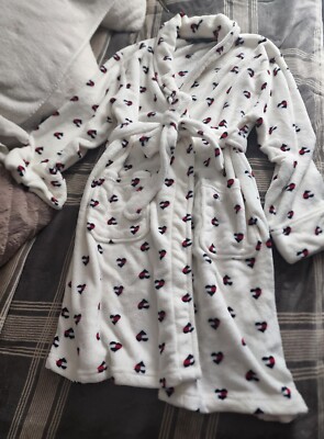 Tommy Hilfiger Women’s Plush white Logo Hearts Bath Robe Size Small/Medium 