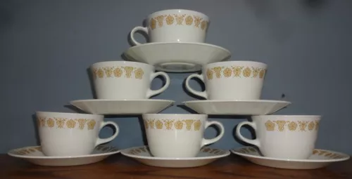 Corelle Livingware Butterfly Gold Coffee Cup Mug Teacups & Saucers Set of 6
