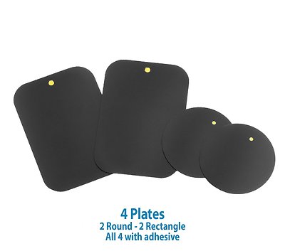WIzGear Mount Metal Plate, Adhesive for Magnetic Cradle-less Mount X4 Pack Black