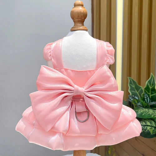 Pet Clothes Dog Princess Wedding Dress Tutu Big Bow Glossy Dress Cat Puppy Skirt - Picture 26 of 32