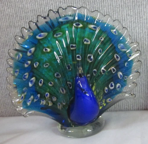 Art Glass "Murano Style" Glass PEACOCK Figurine Decor--Excellent Condition