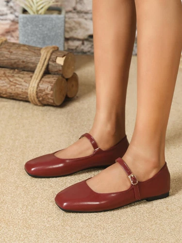 Zapatos de salón para mujer Mary Jane de ballet de tacón plano con correa en el tobillo punta cuadrada - Imagen 20 de 31