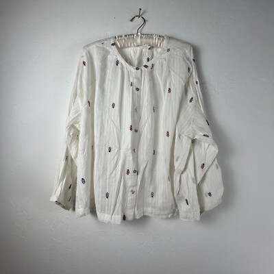 Akemi + Kin Adela Embroidered Buttondown Blouse Size Large White Oversized Boxy