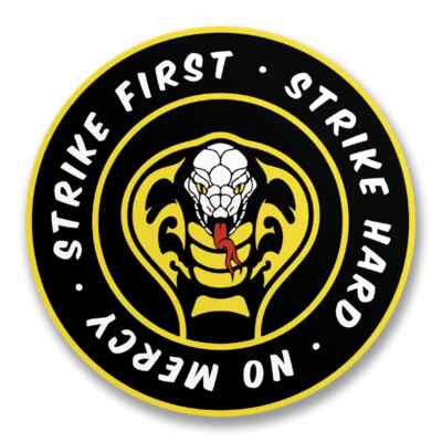 Cobra Kai Round White Strike First Hard No Mercy TV Serie 10cm Sticker Aufkleber