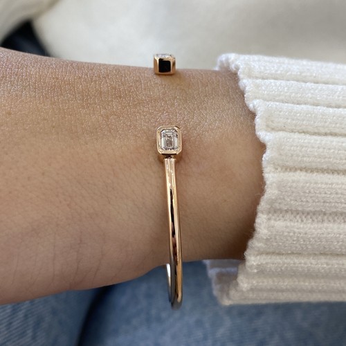 Emerald Labcreated Diamond Bangle Bracelet 7.50ct E-F/VS1 Solid 14K Rose Gold - Picture 3 of 8