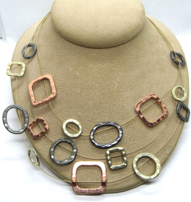 Wire Pendant Necklace Tri colored Silver Black Copper 17''
