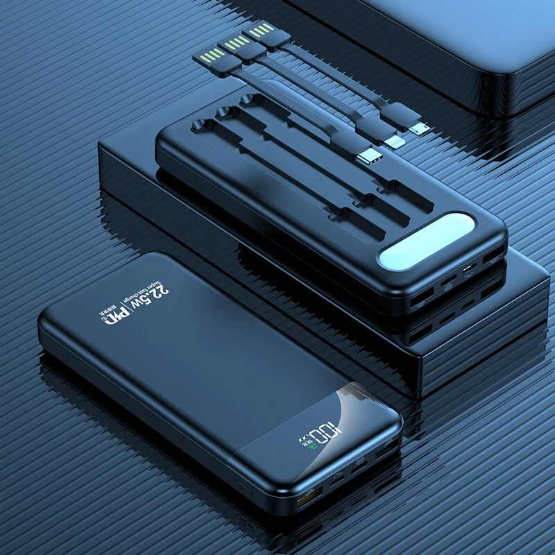 Portable Power Bank 10000mAh Fast Charging Battery with 3 Built in Cable BLK/WHT - Image 3 of 4