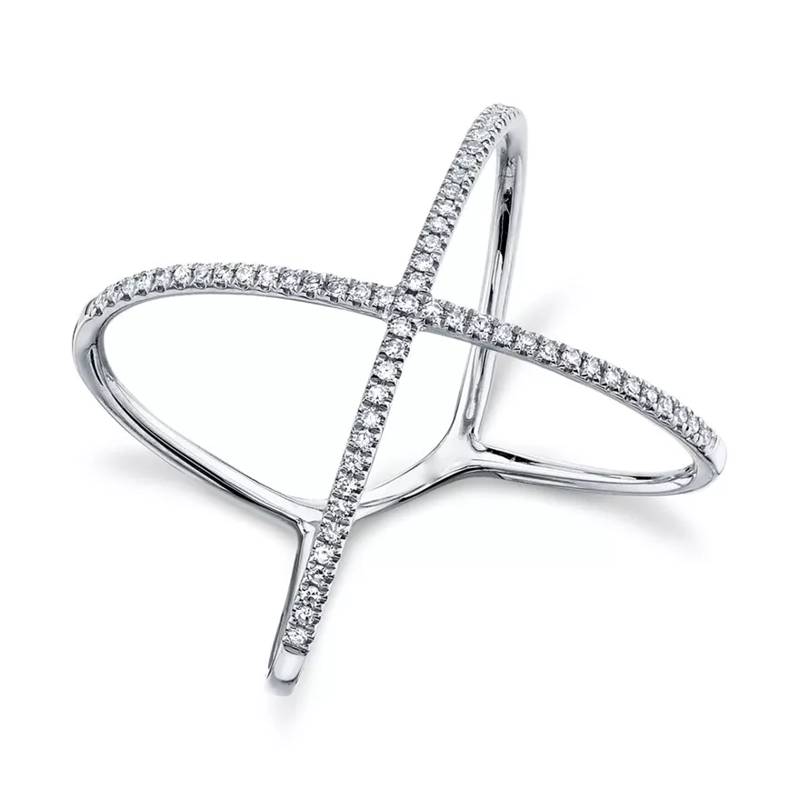 Diamond X Ring 14K White Gold Crossover CrissCross Size 6.5
