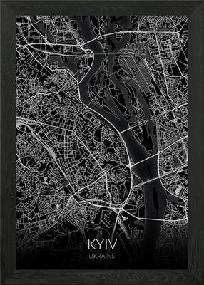 Kiew Karte Schwarz Kiew Gerahmtes Wandbild Poster Leinwanddruck Bild