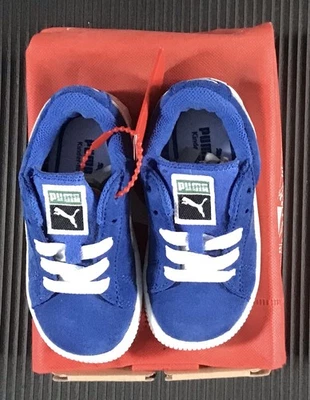 PUMA Suede Kids UK 5 EU 22 Olympian Blue White Retro Trainers Vintage 2012 NEW - Image 1 of 4