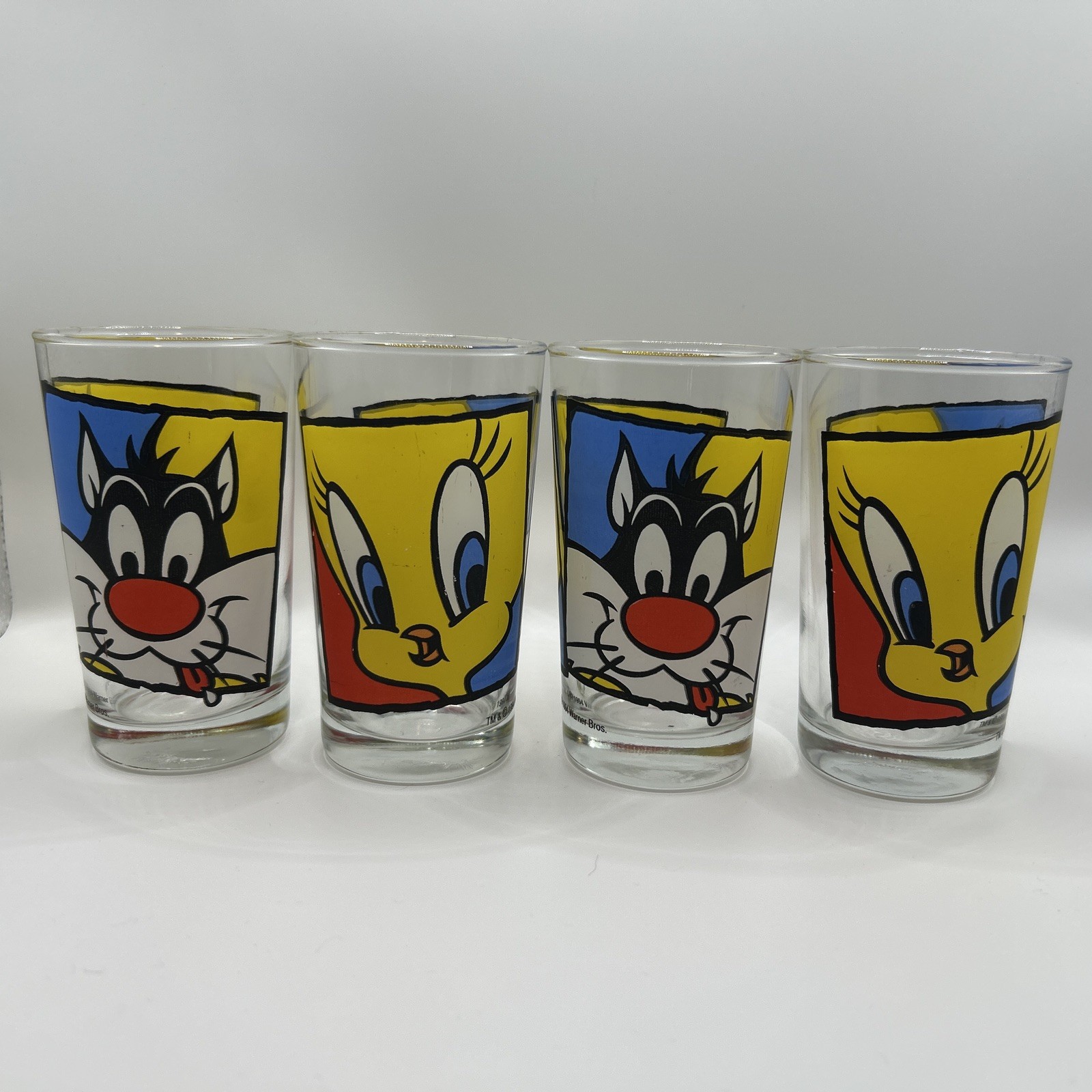 4X Vintage Looney Tunes Sylvester Tweety Bird Juice Glasses 1994 Warner Brothers