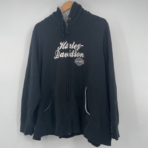 Harley-Davidson Mens Black Full Zip Hoodie Embroidered Logo Atlantic County XL