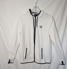 Victoria's Secret PINK Hoodie Womens Large White Full Zip Logo Sleeve Graphic
