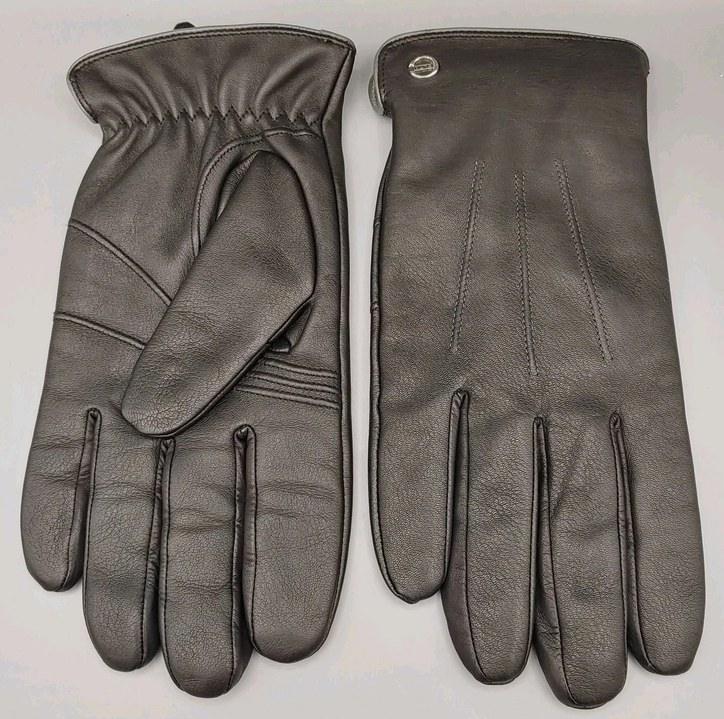 ELMA Black Lambskin Leather Gloves 9.5 Brown Soft Polyester lining Touchscreen