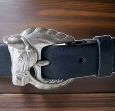 Horse Head Black Genuine Leather Belt 30" Equestrian NOS