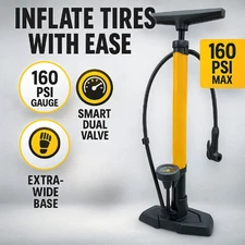Bike Floor Pump 160 PSI Gauge Presta Schrader Valve Inflator for Bicycle Tire
