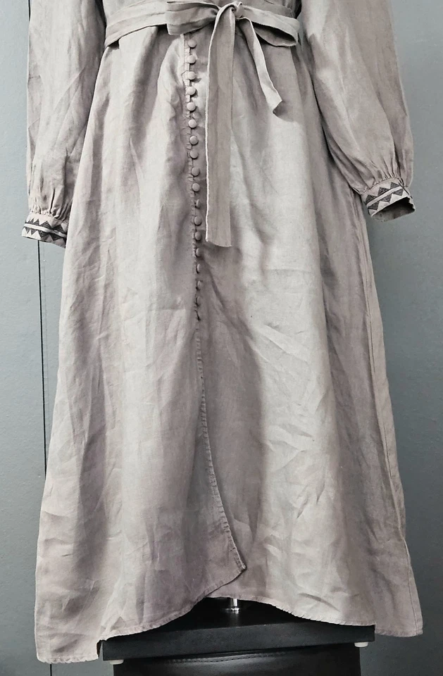 Zoe Kratzmann linen longsleeve dress embroidered waist tie pockets S-2 preloved  - image 3 of 4