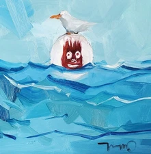 Wilson Ball Sea PRINT Painting by Artist Jose Trujillo 16x16 Expressionist